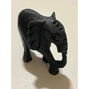 Elephant Hippo Lion Trio Jungle Figurines Lot Black Handcrafted